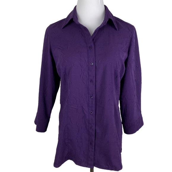 Croft & Barrow Textured Button Down‎ Blouse Women's Small Purple Stretch - Picture 1 of 10